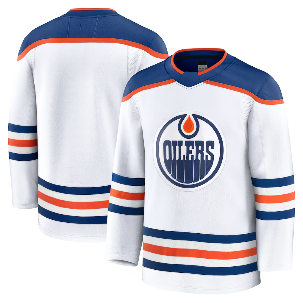 Jamed E.Oilers White Away Premium Jerseys