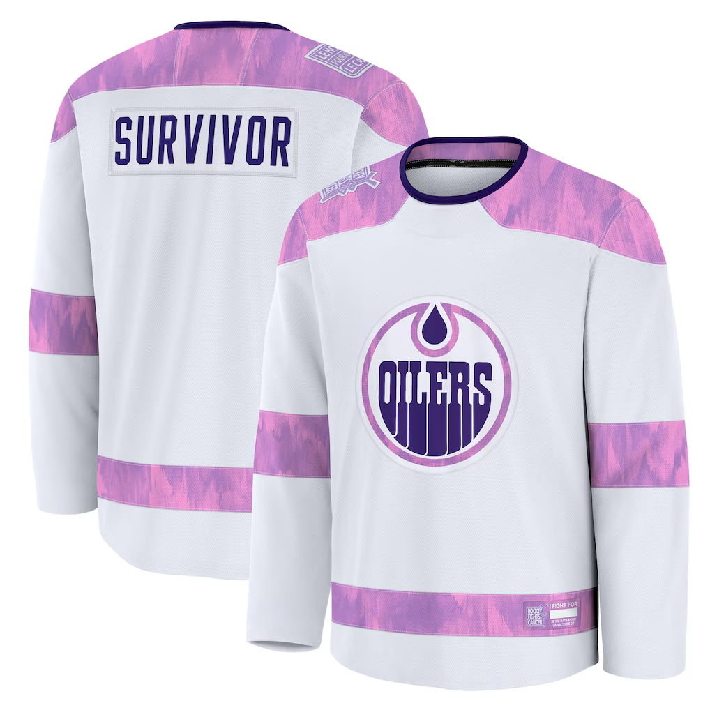 Jamed E.Oilers White Hockey Fights Cancer Survivor Practice Jerseys