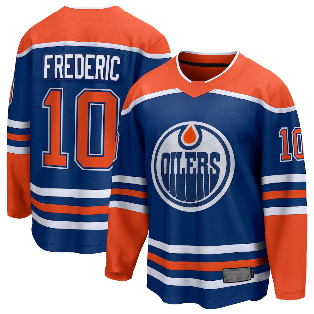 Jamed E.Oilers #10 Trent Frederic Royal Home Breakaway Jerseys