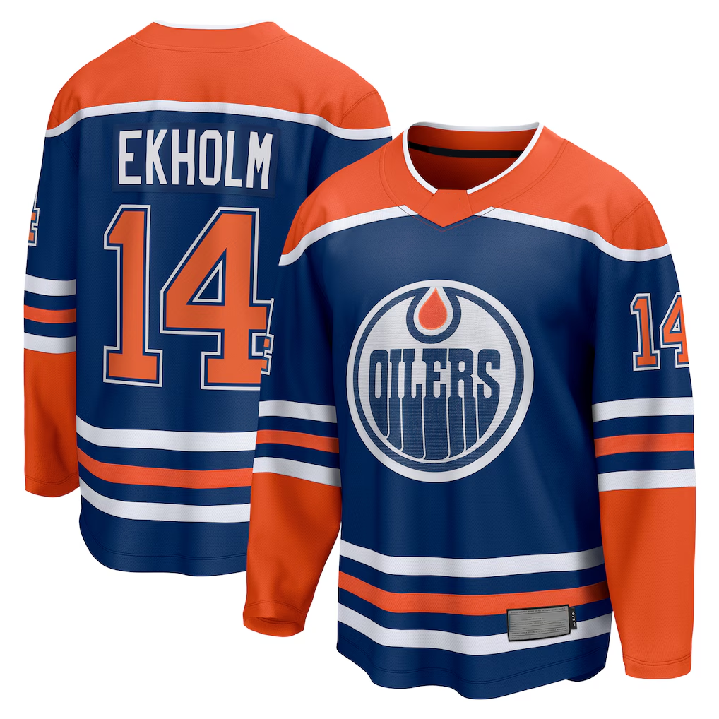 Jamed E.Oilers #14 Mattias Ekholm Royal Home Breakaway Jerseys