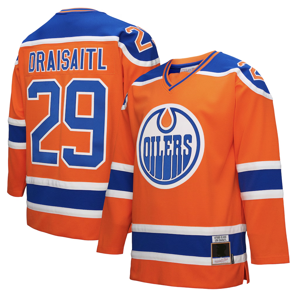 Jamed E.Oilers #29 Leon Draisaitl Mitchell & Ness Orange Power Play Jerseys