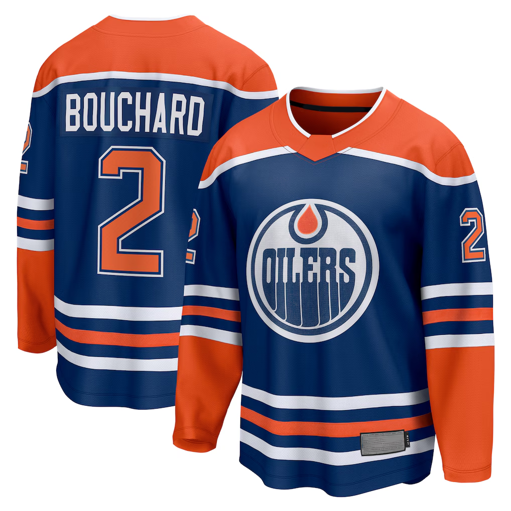 Jamed E.Oilers #2 Evan Bouchard Royal Home Breakaway Player Jerseys