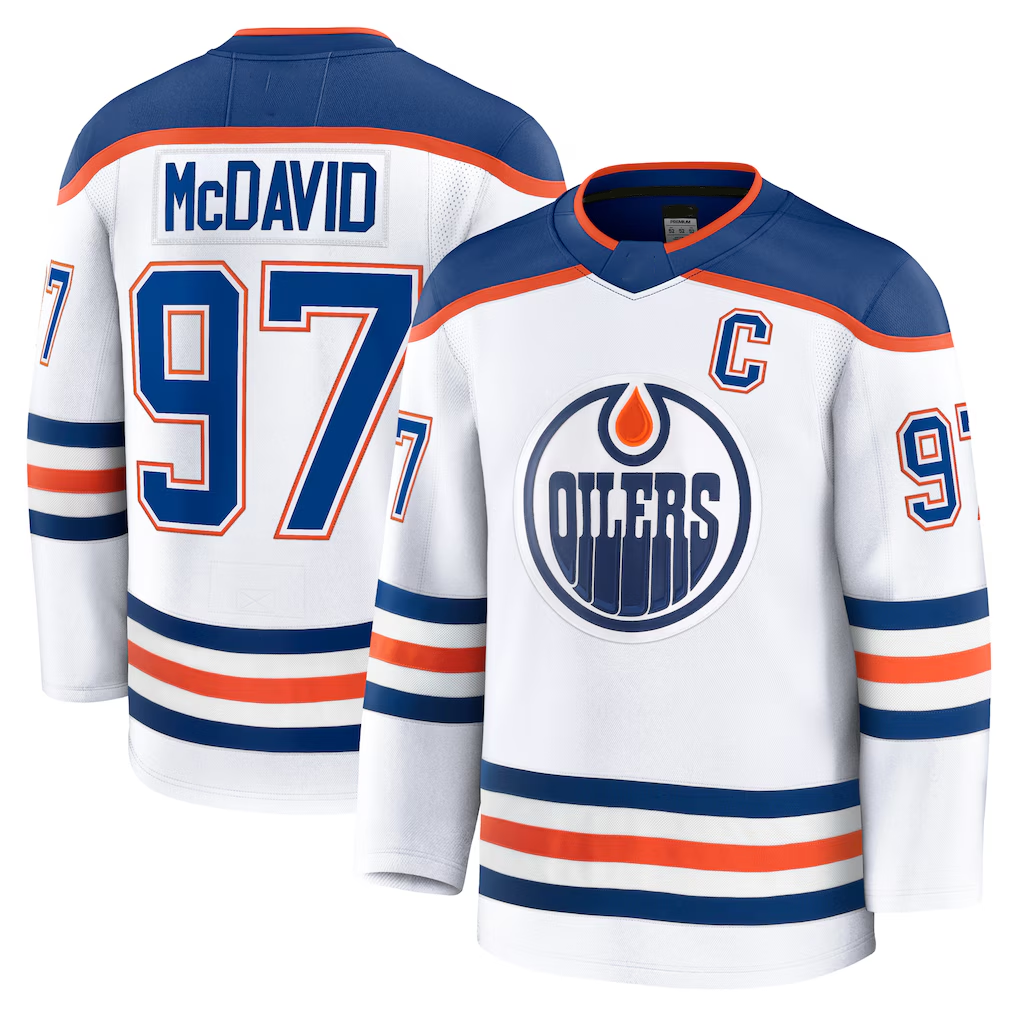 Jamed E.Oilers #97 Connor McDavid White Away Premium Jerseys
