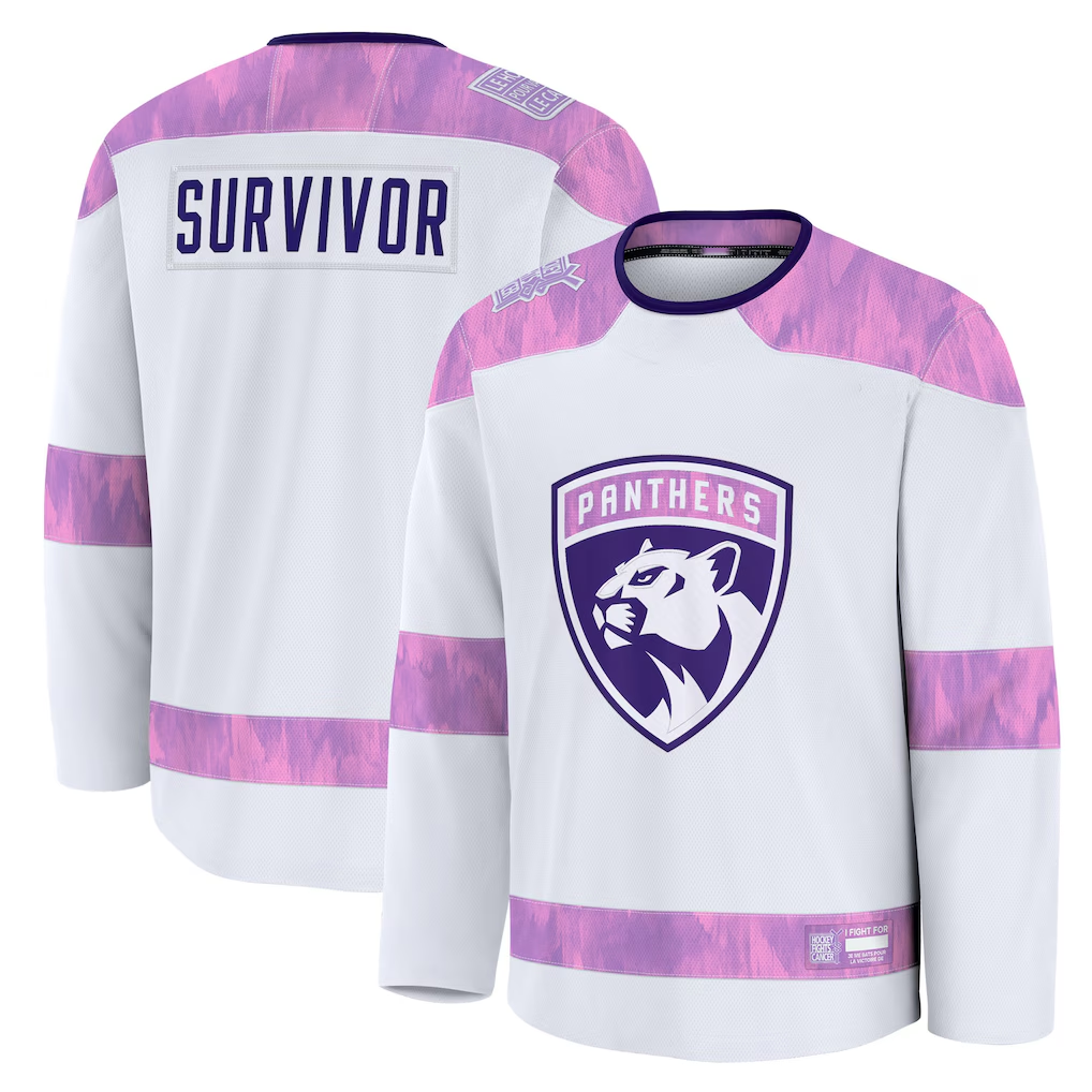 Jamed F.Panthers White Hockey Fights Cancer Survivor Practice Jerseys