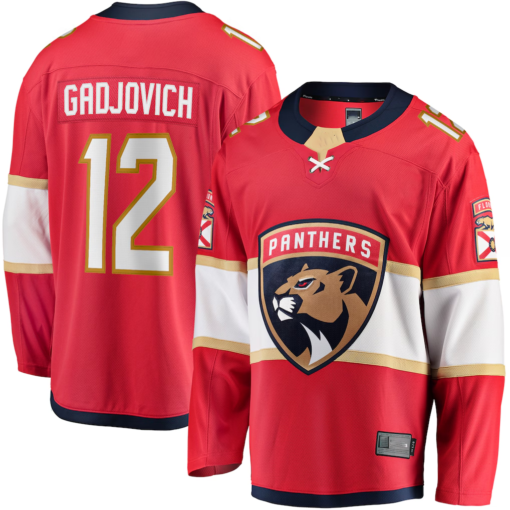 Jamed F.Panthers #12 Jonah Gadjovich Red Premier Breakaway Player Jerseys