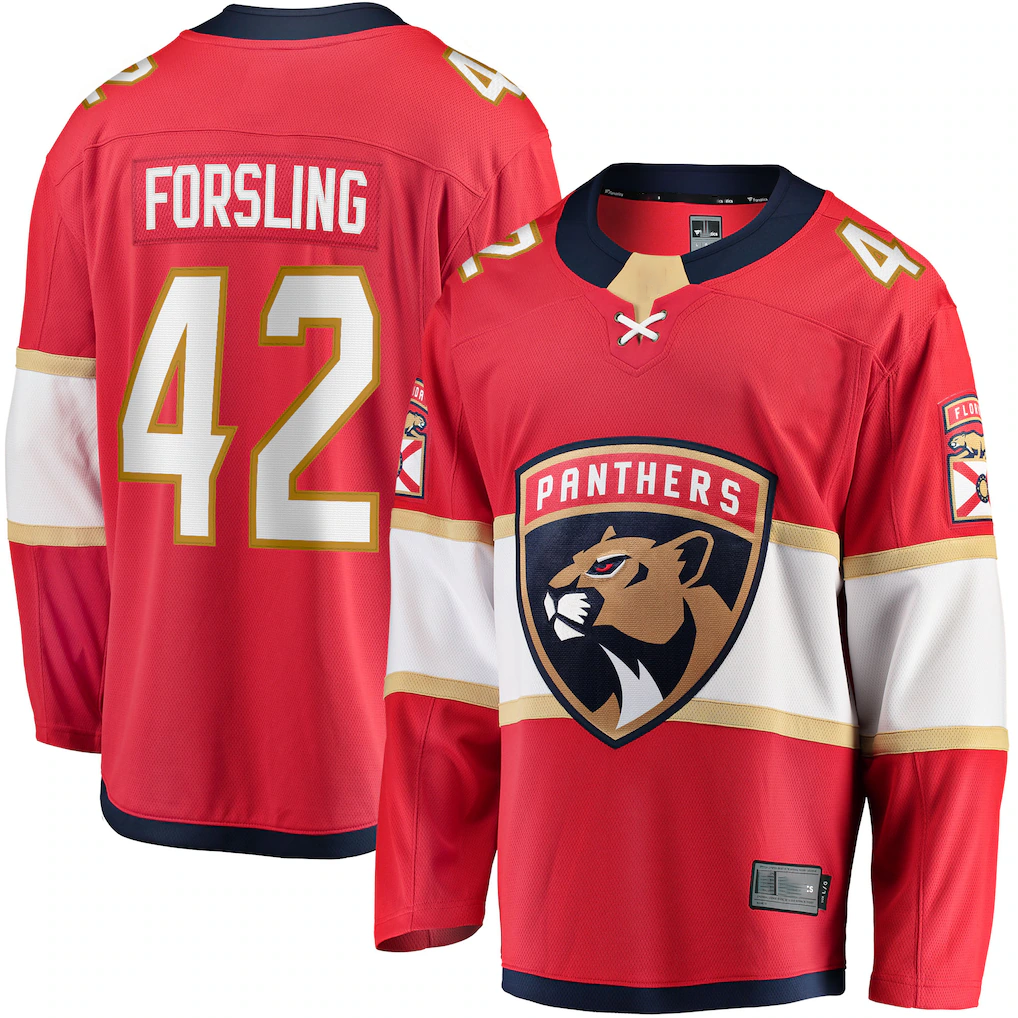 Jamed F.Panthers #42 Gustav Forsling Red Home Breakaway Player Jerseys