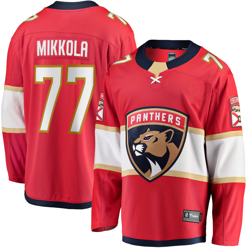 Jamed F.Panthers #77 Niko Mikkola Red Premier Breakaway Player Jerseys