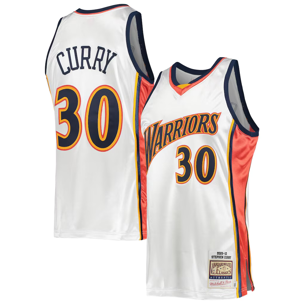 Jamed G.State Warriors #30 Stephen Curry Mitchell & Ness White 200910 Hardwood Classics Authentic Jerseys