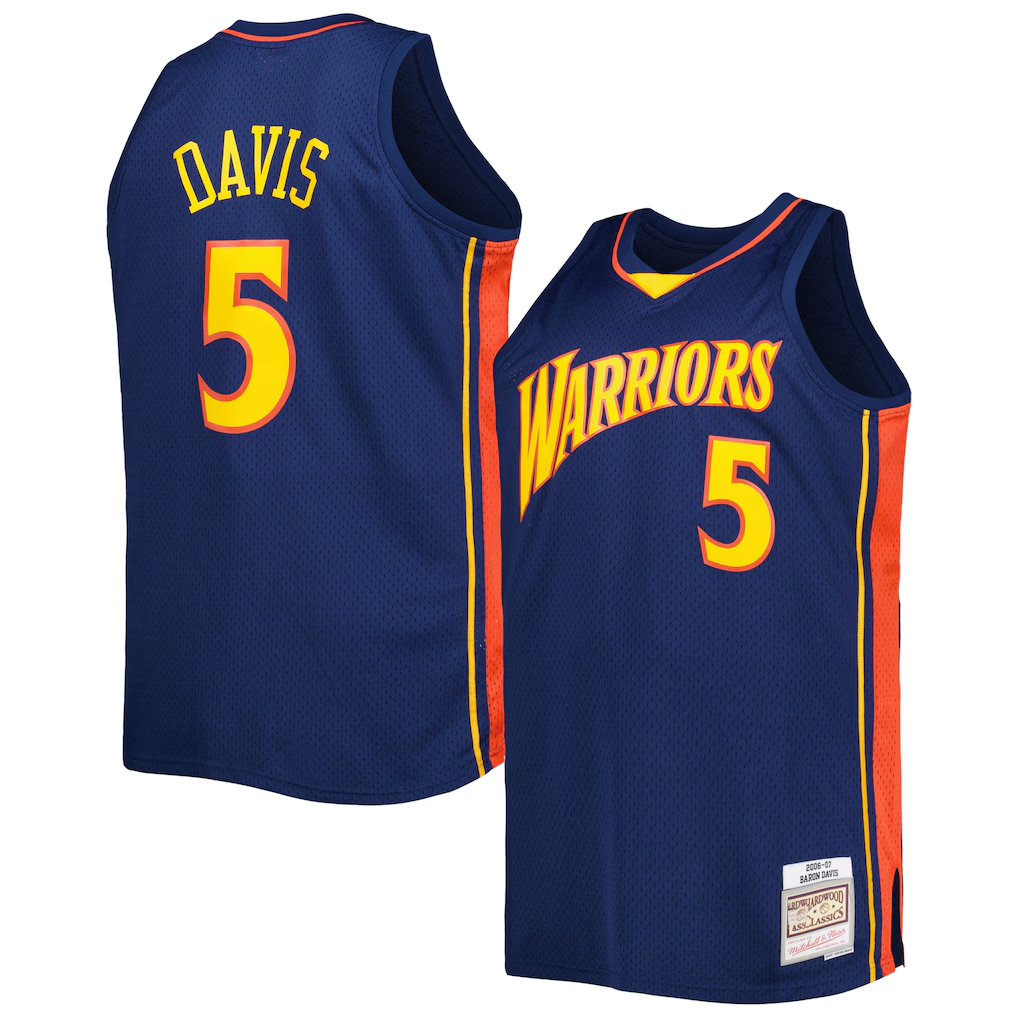 Jamed G.State Warriors #5 Baron Davis Mitchell & Ness Navy Big & Tall Hardwood Classics 200607 Swingman Jerseys