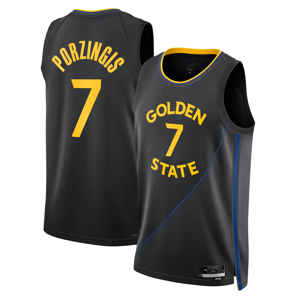 Jamed G.State Warriors #7 Kristaps Porzi??is Black Swingman Jerseys - Statement Edition