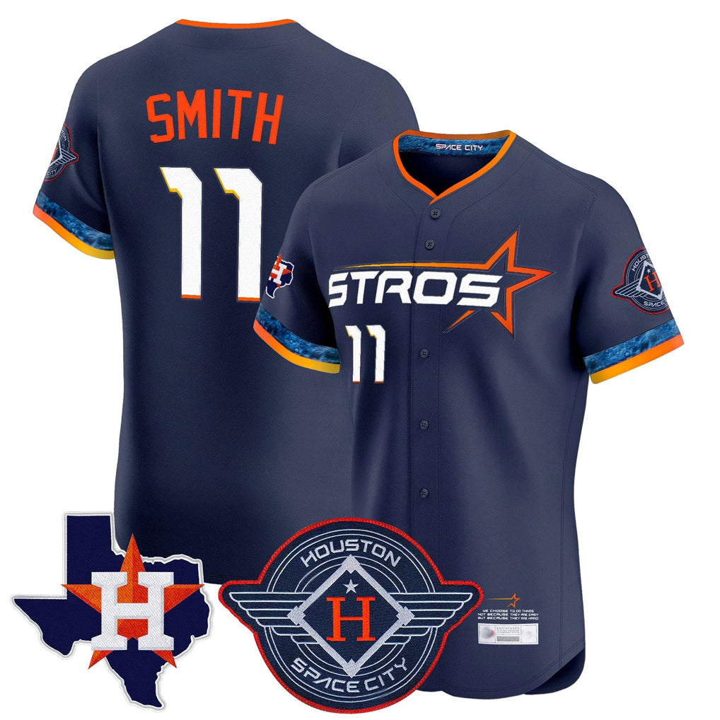 Jamed H.Astros #11 Cam Smith Player Navy City Connect Texas Patch Vapor Premier Limited Elite Home Stitched Jerseys