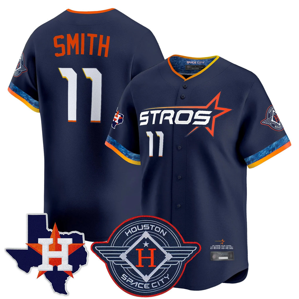 Jamed H.Astros #11 Cam Smith Player Navy City Connect Texas Patch Vapor Premier Limited Home Stitched Jerseys