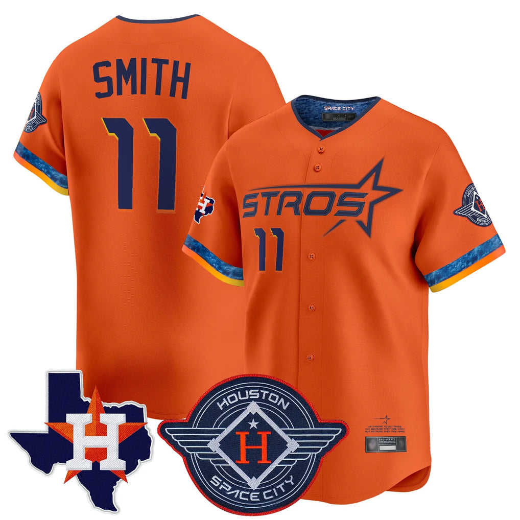Jamed H.Astros #11 Cam Smith Player Orange City Connect Texas Patch Vapor Premier Limited Home Stitched Jerseys