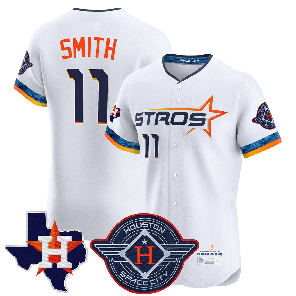 Jamed H.Astros #11 Cam Smith Player White City Connect Texas Patch Vapor Premier Limited Elite Home Stitched Jerseys