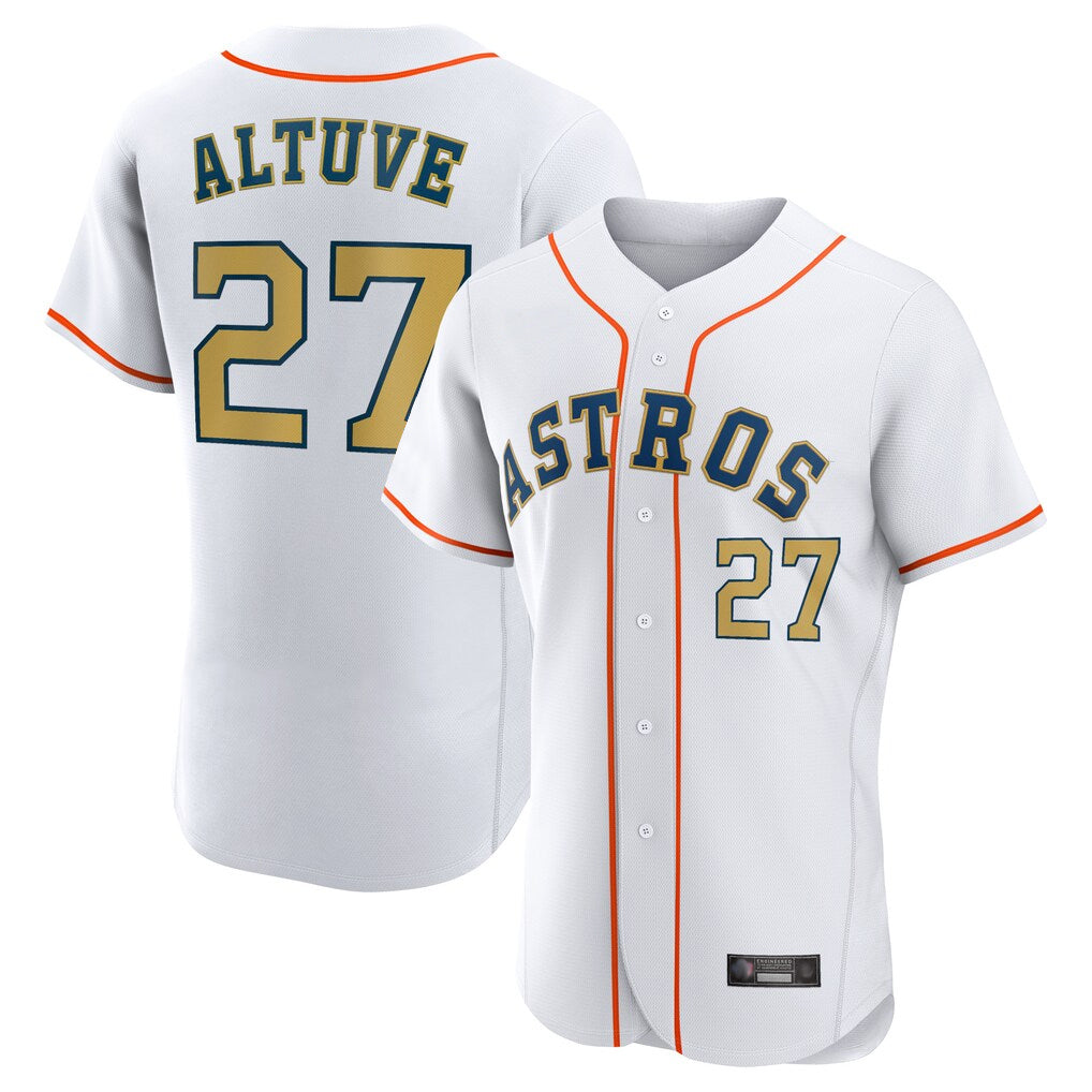 Jamed H.Astros #27 Jose Altuve Player Gold Collection Limited Elite Home Stitched Jerseys