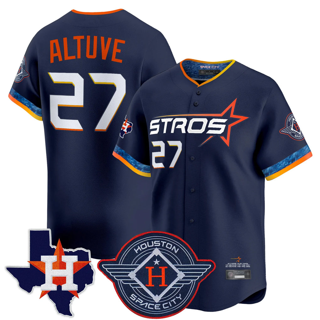 Jamed H.Astros #27 Jose Altuve Player Navy City Connect Texas Patch Vapor Premier Limited Home Stitched Jerseys