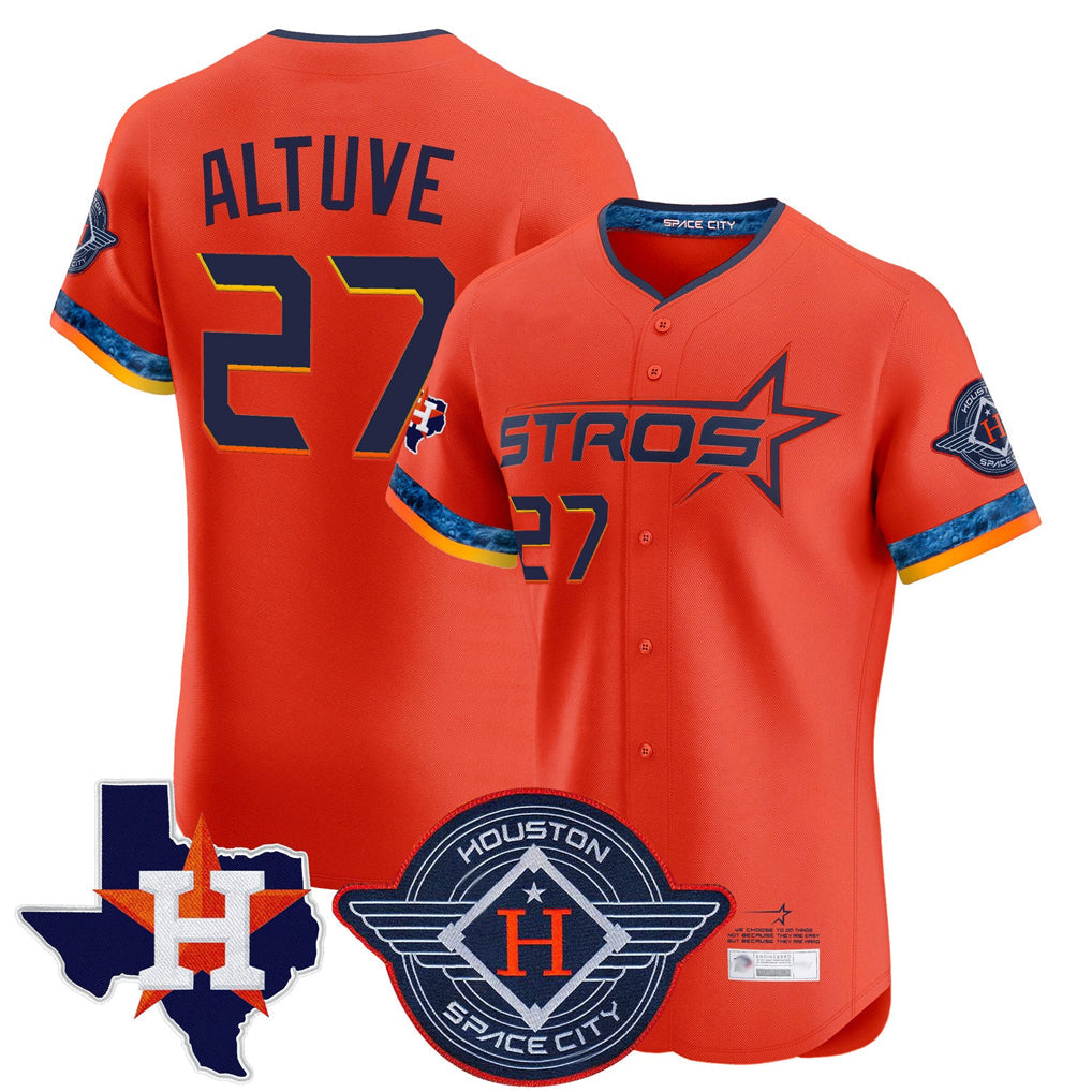 Jamed H.Astros #27 Jose Altuve Player Orange City Connect Texas Patch Vapor Premier Limited Elite Home Stitched Jerseys