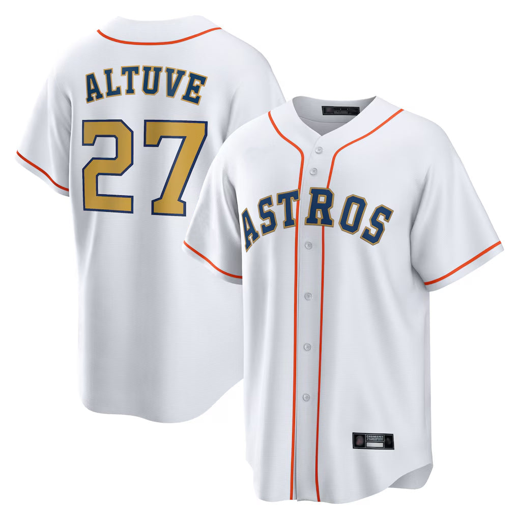 Jamed H.Astros #27 Jose Altuve Player White Gold Collection Game Home Stitched Jerseys