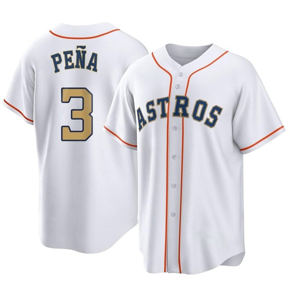 Jamed H.Astros #3 Jeremy Pe?a Player Gold Collection Game Home Stitched Jerseys