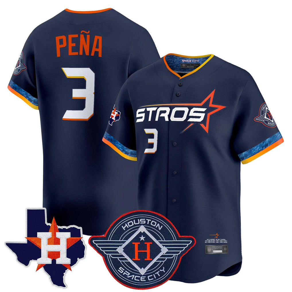 Jamed H.Astros #3 Jeremy Pe?a Player Navy City Connect Texas Patch Vapor Premier Limited Home Stitched Jerseys