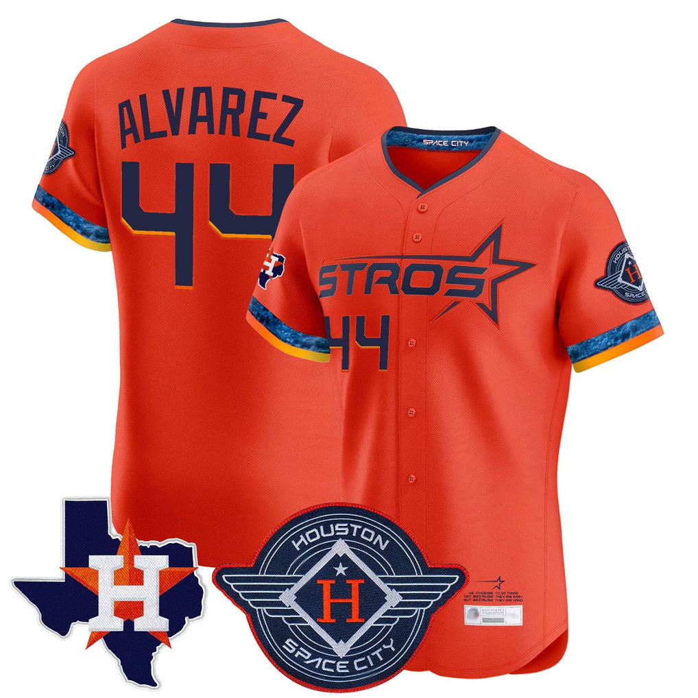 Jamed H.Astros #44 Yordan Alvarez Player Orange City Connect Texas Patch Vapor Premier Limited Elite Home Stitched Jerseys