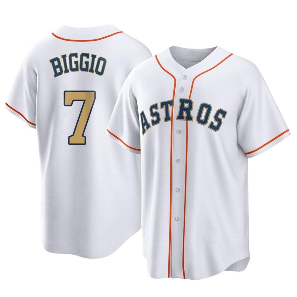 Jamed H.Astros #7 Craig Biggio Player Gold Collection Game Home Stitched Jerseys