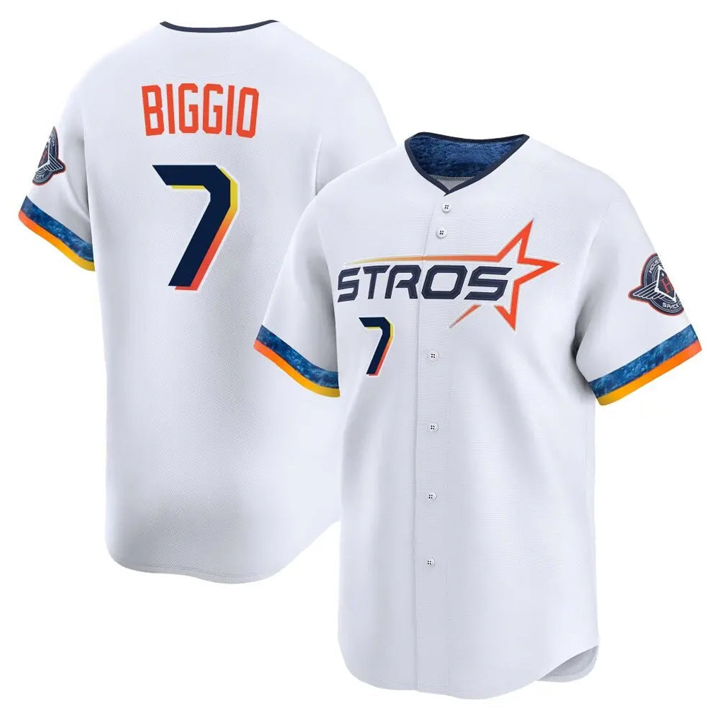Jamed H.Astros #7 Craig Biggio Player White City Connect Limited Home Stitched Jerseys