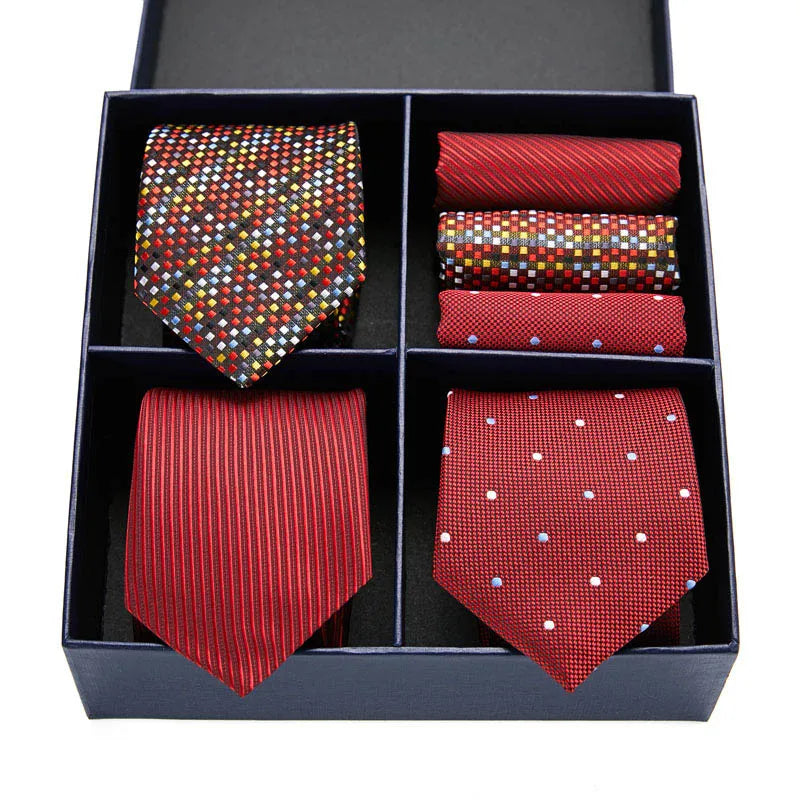 Gift box packing Silk Ties For Men Novelty Hanky  Set 3 Styles  Men's Tie Formal Red Cravat for Wedding Business Necktie
