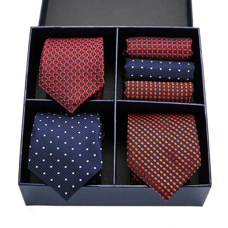 Gift box packing Silk Ties For Men Novelty Hanky  Set 3 Styles  Men's Tie Formal Red Cravat for Wedding Business Necktie