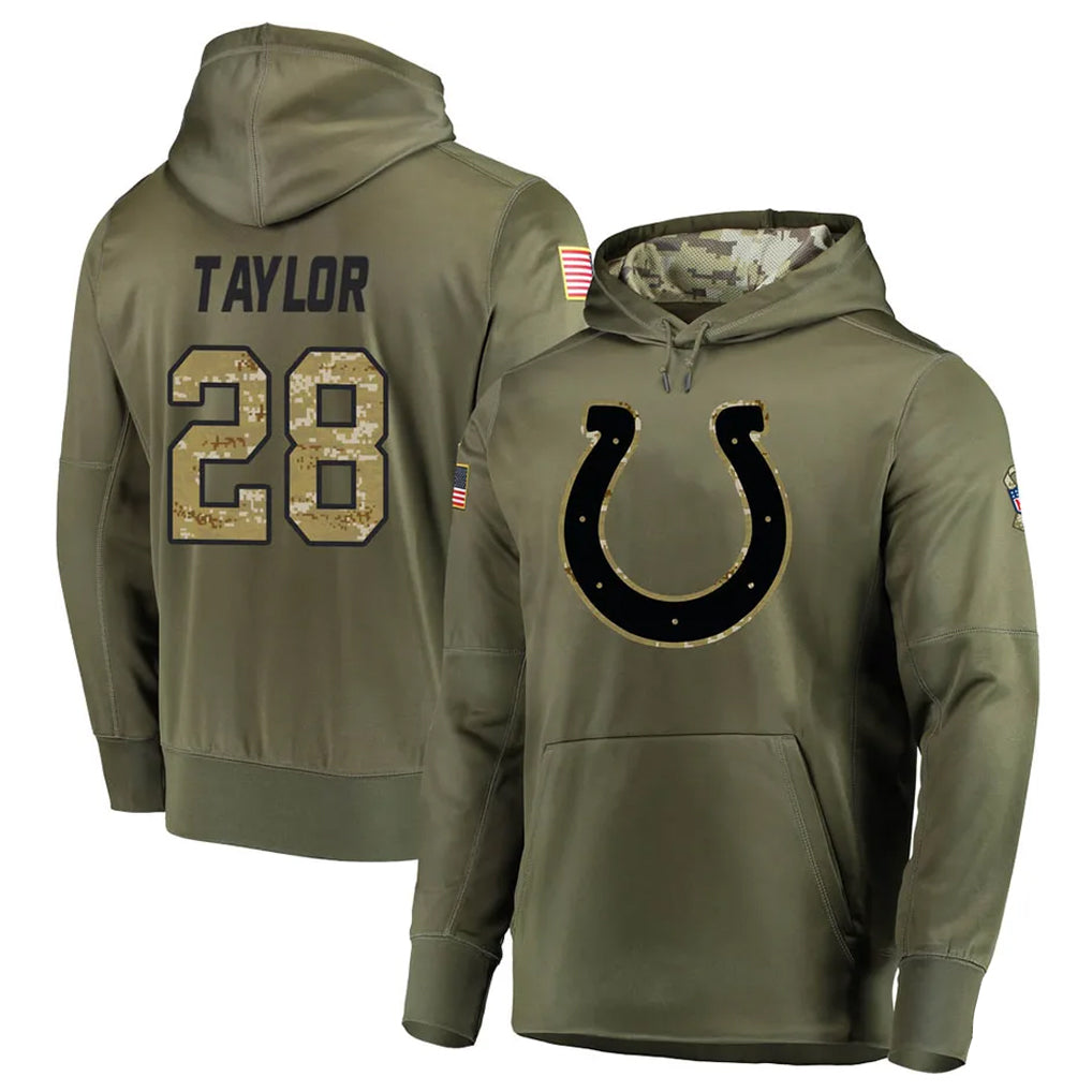 Jamed IN.Colts #28 Jonathan Taylor Player Olive Salute To Service Hoodies Stitched Jerseys