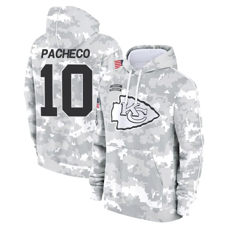 Jamed KC.Chiefs #10 Isiah Pacheco Player Salute to Service Hoodies Stitched Jerseys