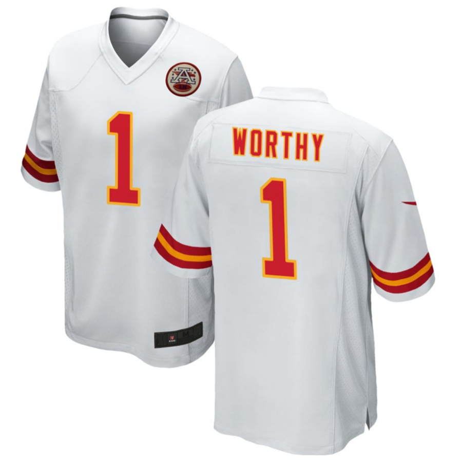 Jamed KC.Chiefs #1 Xavier Worthy Player White Home Game Stitched Jerseys