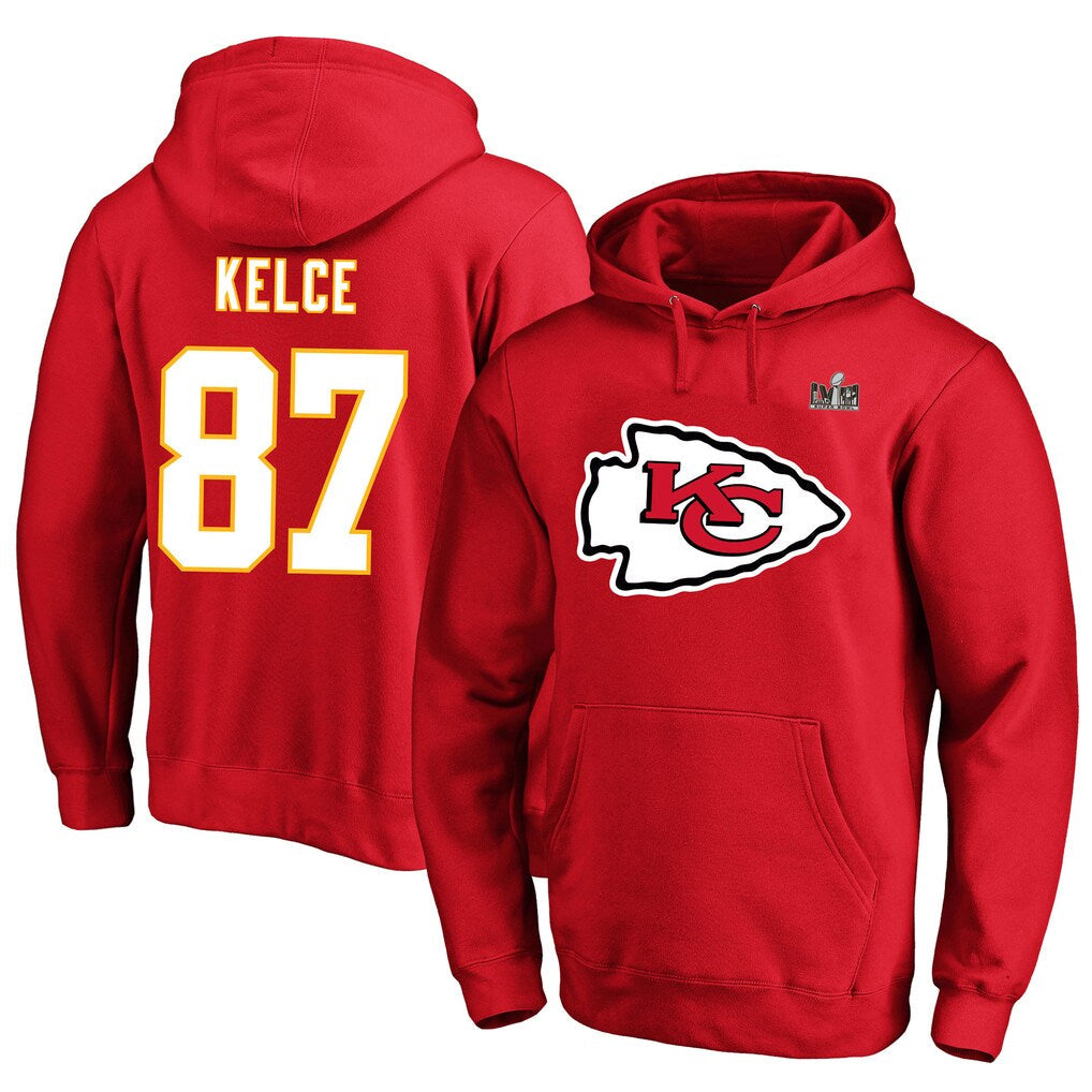 Jamed KC.Chiefs #87 Travis Kelce Player Red Pullover Hoodies Stitched Jerseys