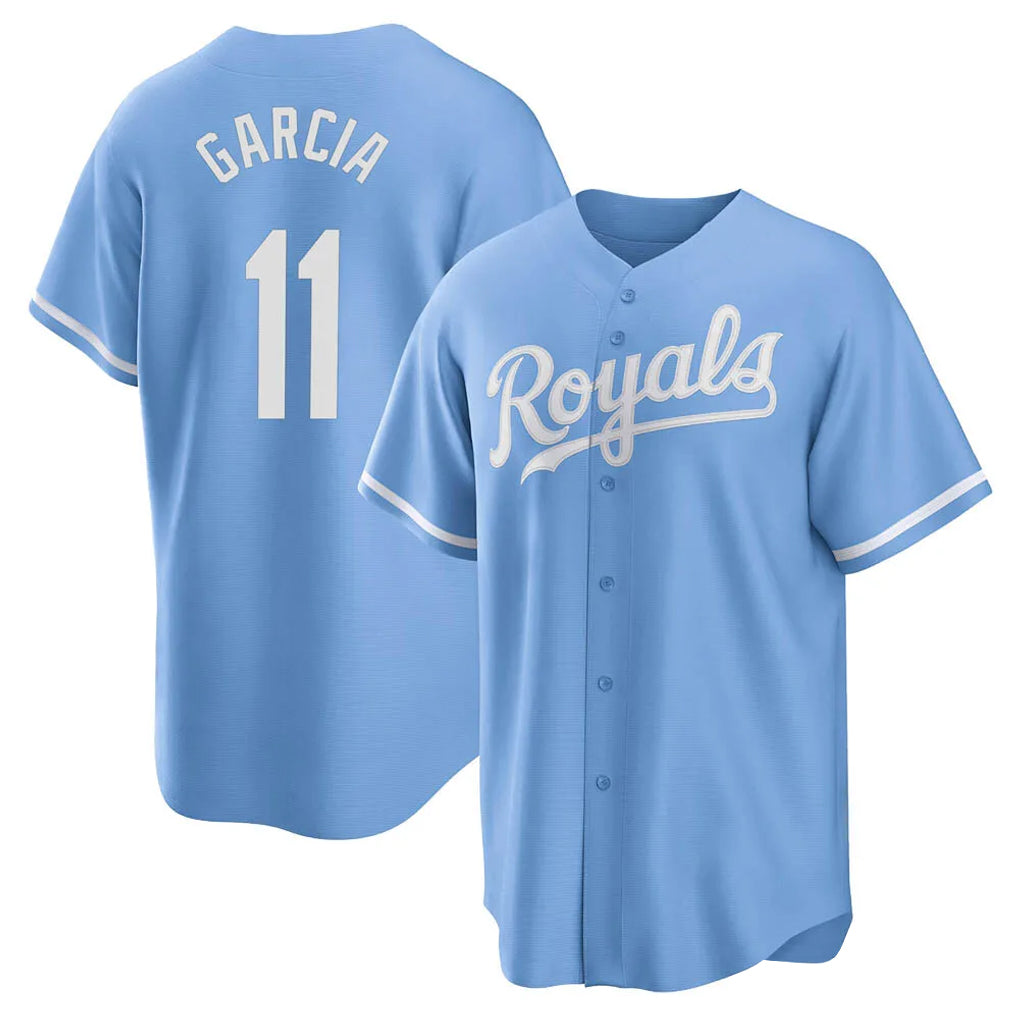 Jamed KC.Royals #11 Maikel Garcia Player Light Blue Home Game Stitched Jerseys