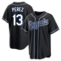 Jamed KC.Royals #13 Salvador Perez Player Black Carbon Fashion Home Game Stitched Jerseys