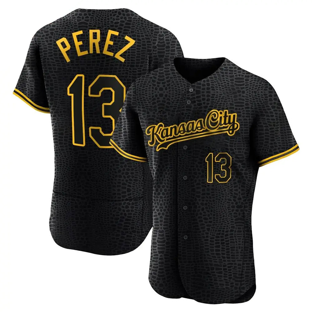 Jamed KC.Royals #13 Salvador Perez Player Black Snake Skin City Limited Elite Stitched Jersey