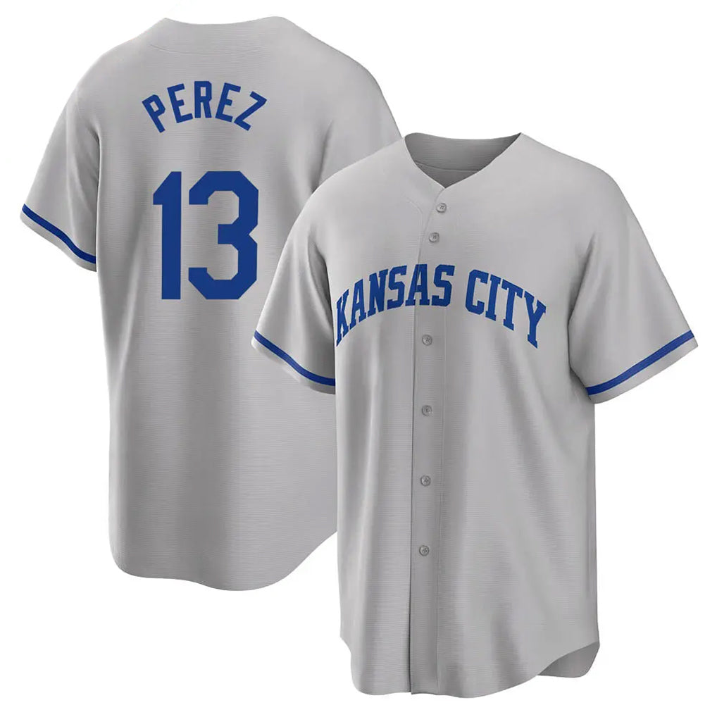 Jamed KC.Royals #13 Salvador Perez Player Gray Game Home Stitched Jerseys