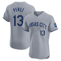 Jamed KC.Royals #13 Salvador Perez Player Gray Limited Elite Home Stitched Jerseys