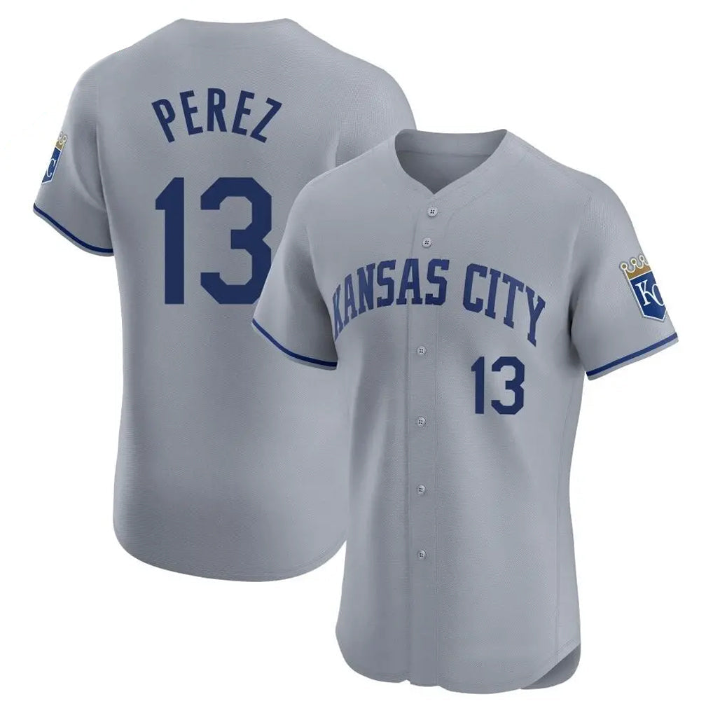 Jamed KC.Royals #13 Salvador Perez Player Gray Limited Elite Home Stitched Jerseys