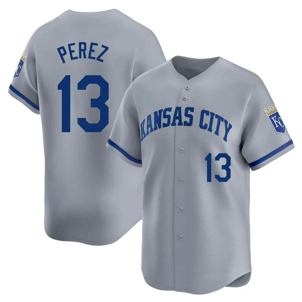 Jamed KC.Royals #13 Salvador Perez Player Gray Limited Home Stitched Jerseys