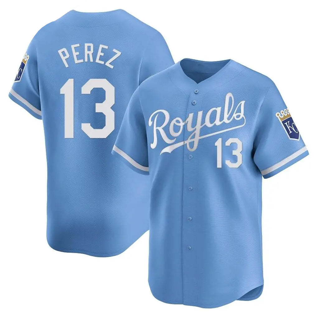Jamed KC.Royals #13 Salvador Perez Player Light Blue Alt Limited Home Stitched Jerseys