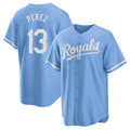 Jamed KC.Royals #13 Salvador Perez Player Light Blue Home Game Stitched Jerseys