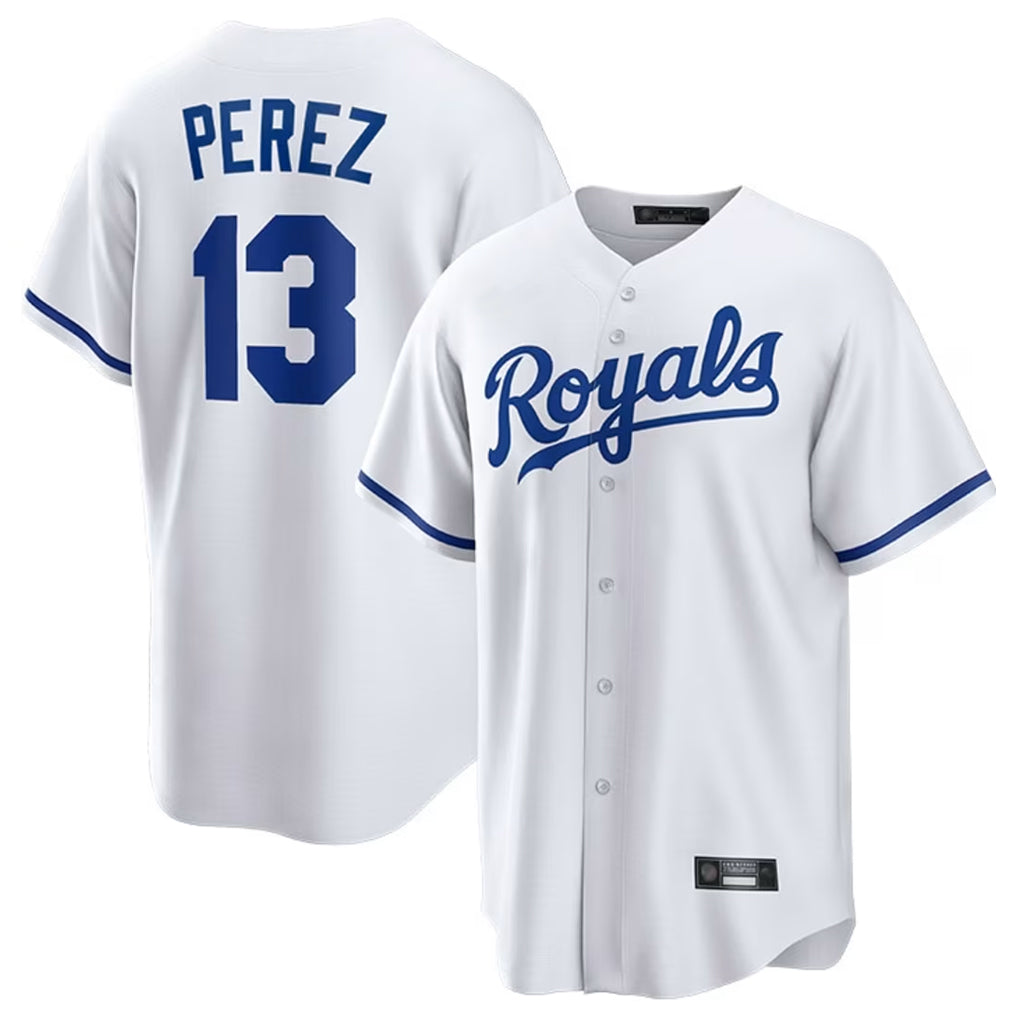 Jamed KC.Royals #13 Salvador Perez Player White Home Game Stitched Jerseys