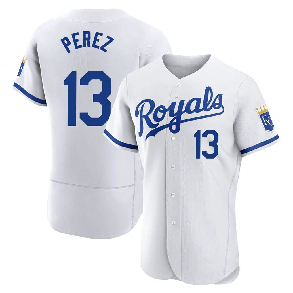 Jamed KC.Royals #13 Salvador Perez Player White Limited Elite Home Game Stitched Jerseys