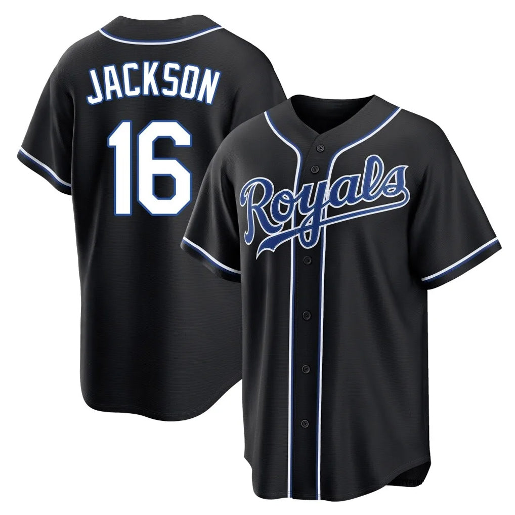 Jamed KC.Royals #16 Bo Jackson Player Black Carbon Fashion Home Game Stitched Jerseys