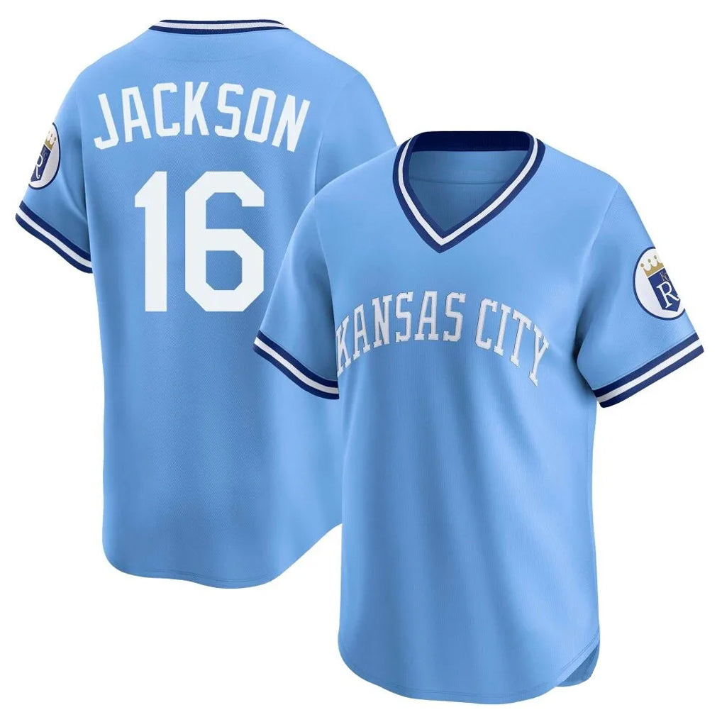 Jamed KC.Royals #16 Bo Jackson Player Light Blue Limited Throwback Cooperstown Collection T-shirt Stitched Jerseys