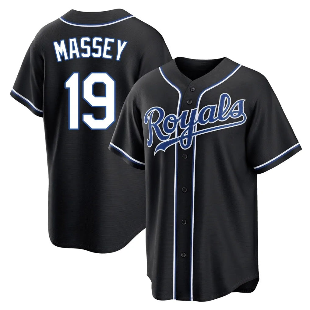 Jamed KC.Royals #19 Michael Massey Player Black Carbon Fashion Home Game Stitched Jerseys