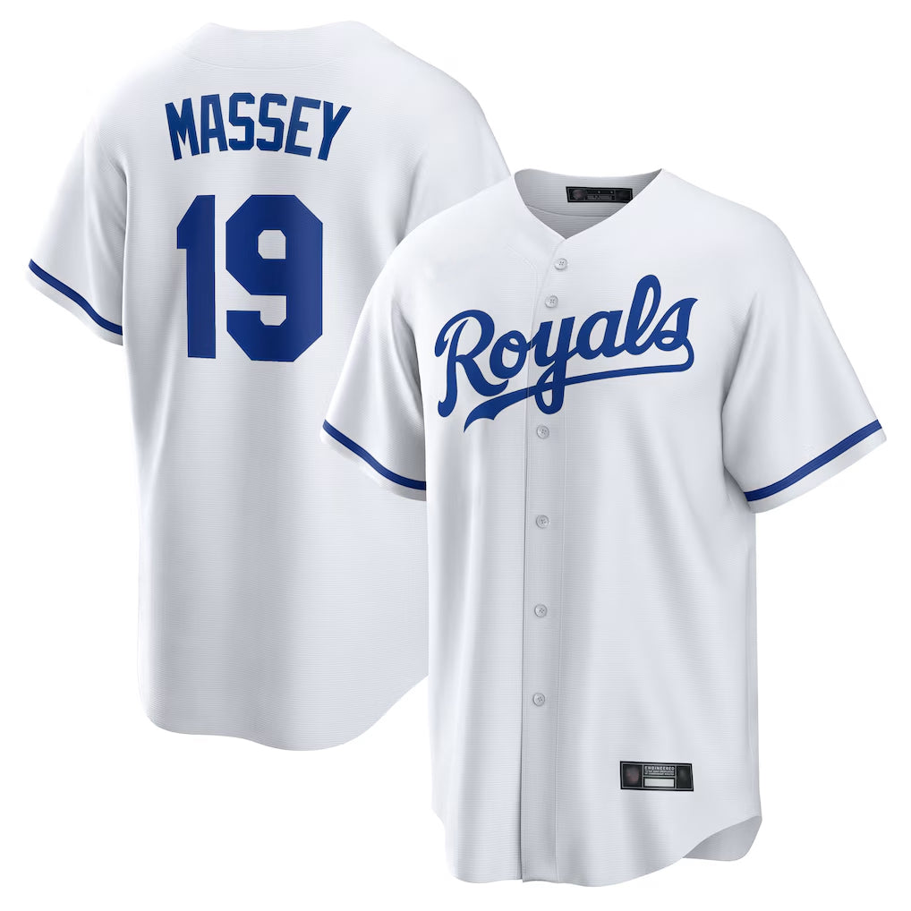 Jamed KC.Royals #19 Michael Massey Player White Home Game Stitched Jerseys