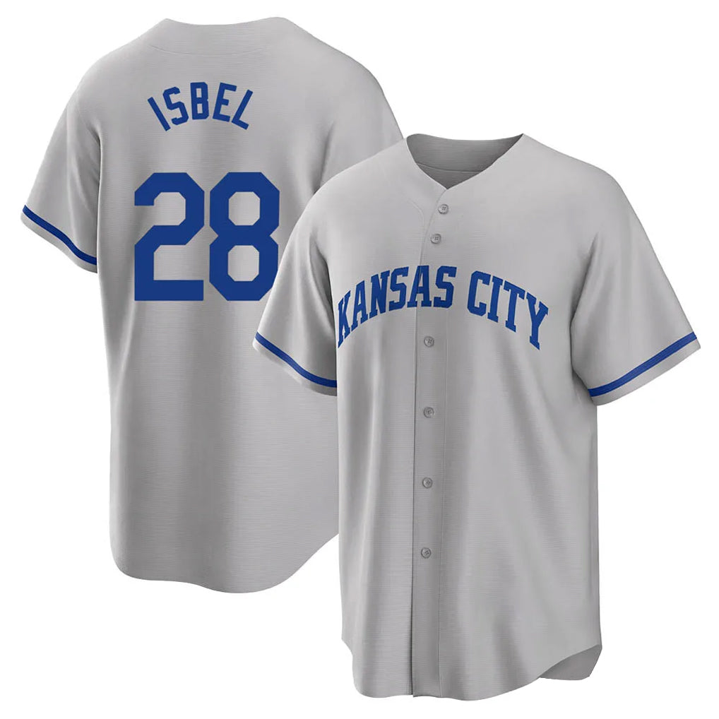 Jamed KC.Royals #28 Kyle Isbel Player Gray Game Home Stitched Jerseys