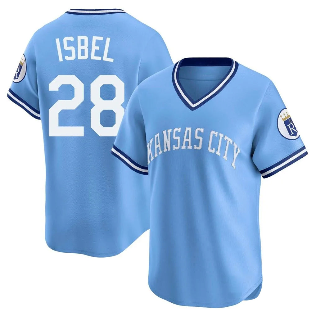 Jamed KC.Royals #28 Kyle Isbel Player Light Blue Limited Throwback Cooperstown Collection T-shirt Stitched Jerseys